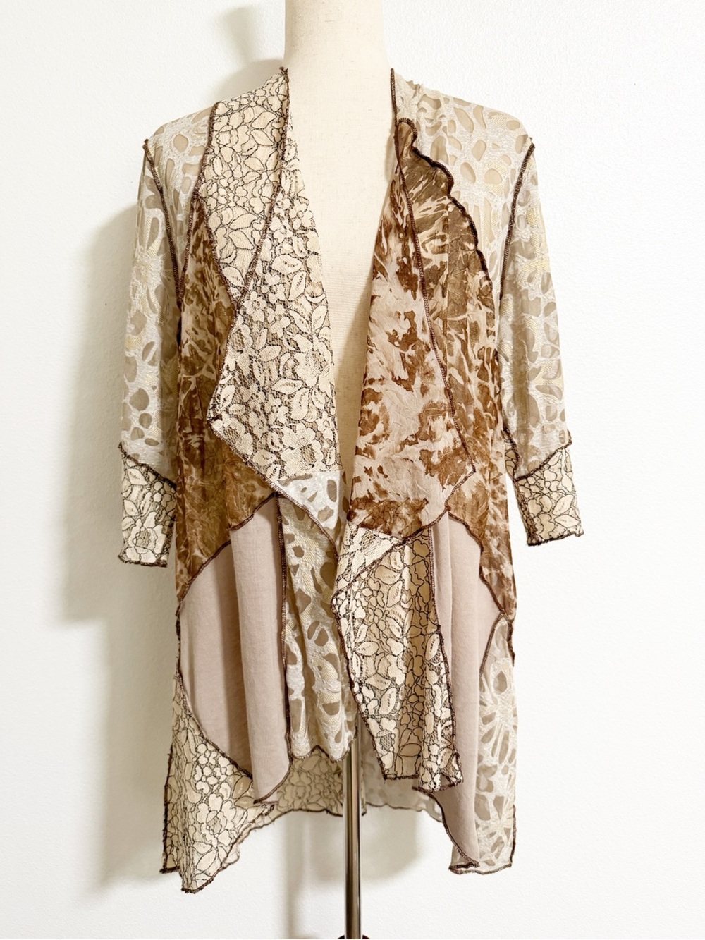 Kamana Lace Patchwork Sheer Drape Front Cardigan